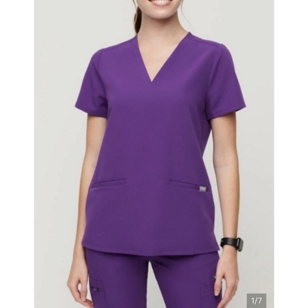 Figs Shirt Womans Purple Casma Scrubs 3 Pocket Technical Collection Top XL